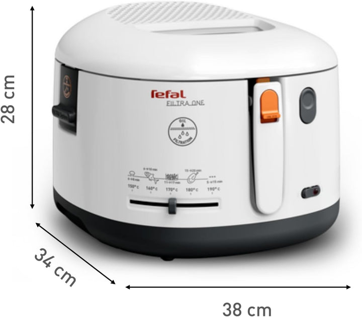 Tefal FF1631 Fritteuse Filtra One | 1.900 W | Kapazität 1,2 Kg | Clean-Oil-System | Auffangsieb FüR Frittierreste | Wärmeisoliert | Spülmaschinenfest Weiß