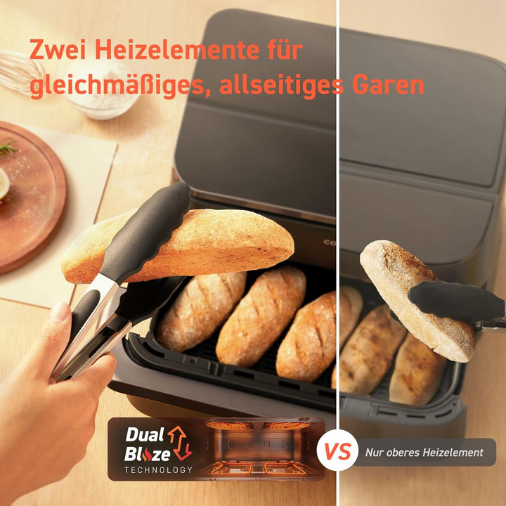 COSORI Heißluftfritteuse 2 Kammern Airfryer, 8-In-1 Dual Blaze Twinfry XXL 10L, Heissluftfritteuse Doppelkammer Mit Herausnehmbarem Trenner & Untere Heizelemente, 70 Rezepte, 2-6 Personen