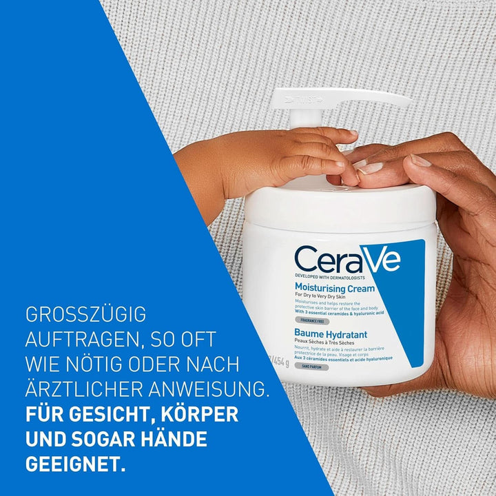 Cerave, Cremă hidratantă pentru corp și față pentru pielea uscată, cu hialuron și 3 ceramide esențiale, 454 g