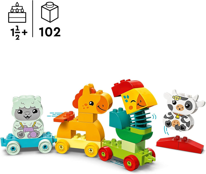 Tren de animale LEGO DUPLO, jucărie tren cu roți, figuri creative de animale de construit și reconstruit, jucărie educativă pentru copii mici, cadou de ziua de naștere pentru fete și băieți iubitori de animale de la 1½ ani 10412