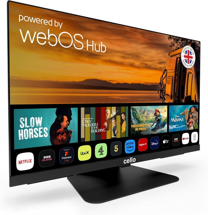 Cello C2425WSF Trav 24" Full HD SMART/DVD Camping Reise TV Integrierter DVD Player Rahmenlos Triple Tuner Bluetooth Webos by LG Pitch Perfect Lautsprecher Wohnmobil LKW [2025]
