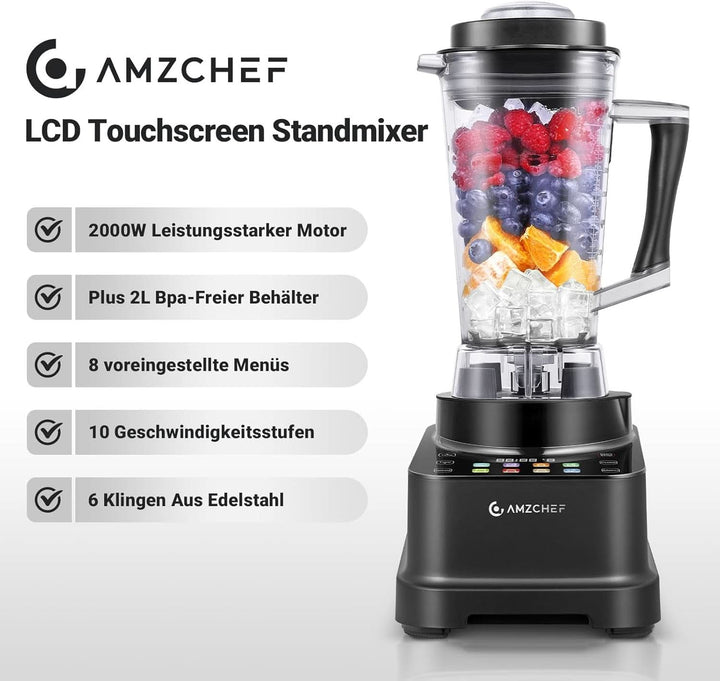 Blender AMZCHEF, 8 meniuri inteligente și 10 viteze, ecran tactil LCD