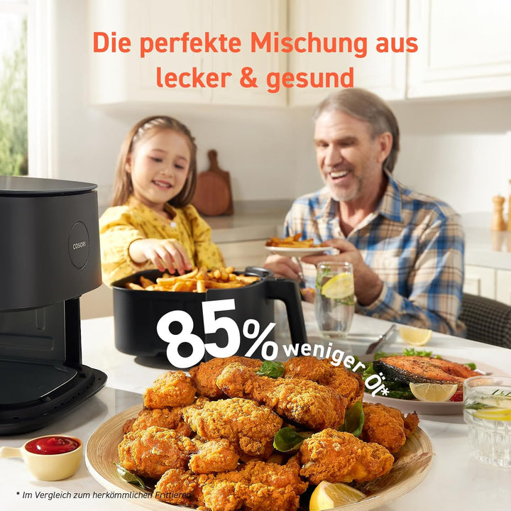 COSORI Airfryer, 7-In-1 Heissluftfritteuse 4,7 L, Max 230℃ & 55Db Leise Heißluftfritteuse, 100+ Rezpete, Hähnchen, Steak, Speck, Tiefkühlkost, 55% Energiesparend, Spülmaschinenfest