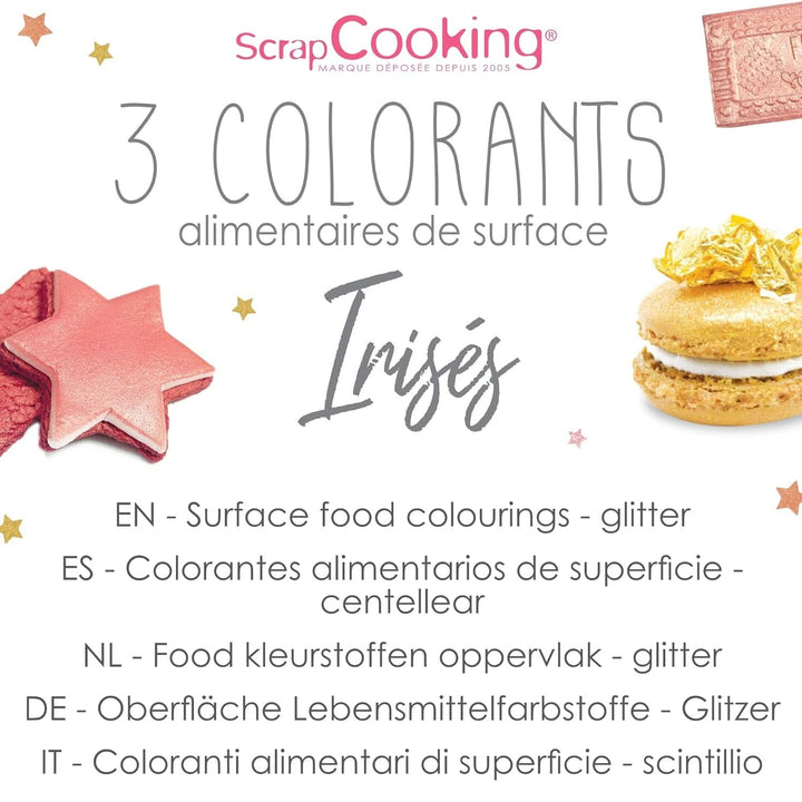 ScrapCooking, Set 3 coloranti alimentari, Auriu, Roz-Auriu si Ruby, nuante metalice, 3 x 5 grame