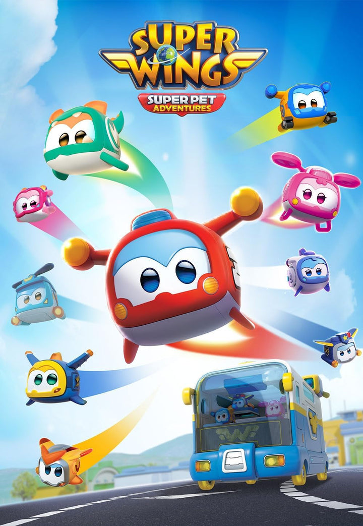 Super Wings Super Pets 4 PCS Shine, Golden Boy, Jerome, Ellie, cu expresie facială comutabilă, cu efect de fulger, portabil, jucărie pentru 3 4 5 6 7 8 ani băiat fată, 2 inci