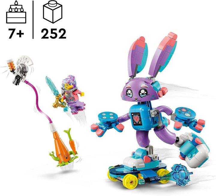 LEGO Dreamzzz Izzie and Bunchurro The Gaming Bunny, jucărie pentru copii 7+, set de joacă 2 în 1 cu Hero Minifigure și Cyberling pentru o experiență de joacă imaginativă 71490