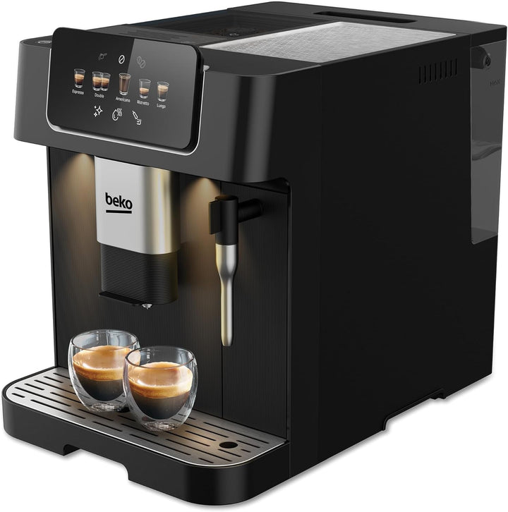 Beko - CEG7302B - Aparat de cafea complet automat cu spumă de lapte, digital, pretopire automată, presiune 19 bar - Negru, 27,5 X 40,5 X 34 Cm