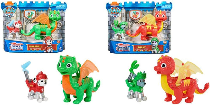 Paw Patrol, Rescue Knights Rubble și Dragon Blizzie set de figurine de acțiune, jucărie potrivită pentru copii cu vârsta de 3 ani și peste