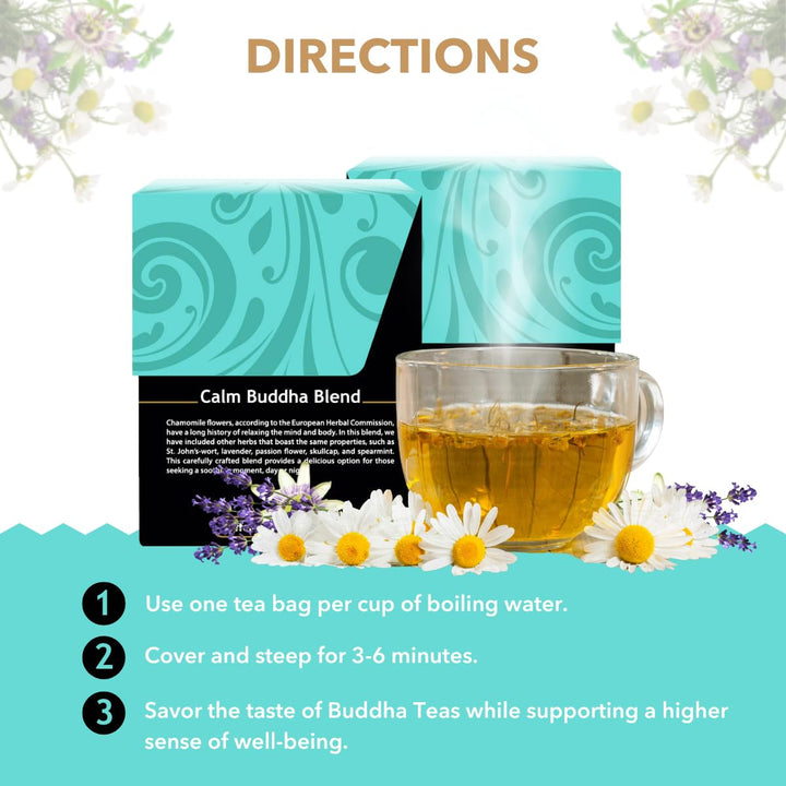 - Calm Buddha Blend - Organic Herbal Tea - for Health & Wellbeing - Blend of Organic Herbs - Clean Ingredients - Caffeine Free - OU Kosher & Organic - Non-Gmo - 18 Bleach-Free Tea Bags Tea USA Naty Shop