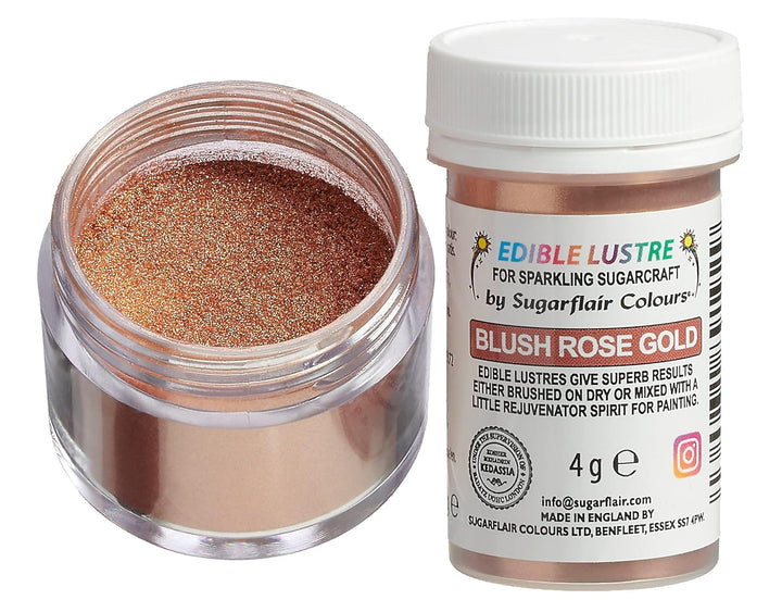 Sugarflair Edible Lustre Lebensmittelfarbe Glanzfarbe Blush Rose Gold - Lebensmittel Glanzpulver Für Kuchen, Cupcakes, Schokolade, Backwaren, Desserts, Eiscreme, Getränke, Cocktails Und Mehr - 4G