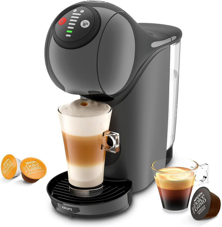 NESCAFÉ DOLCE GUSTO Krups KP243B Aparat de cafea cu capsule Genio S, 15 bari, ultra compact, presiune ridicată, peste 30 de creații de cafea, dimensiune selectabilă a băuturii, oprire automată, antracit cu Café Au Lait