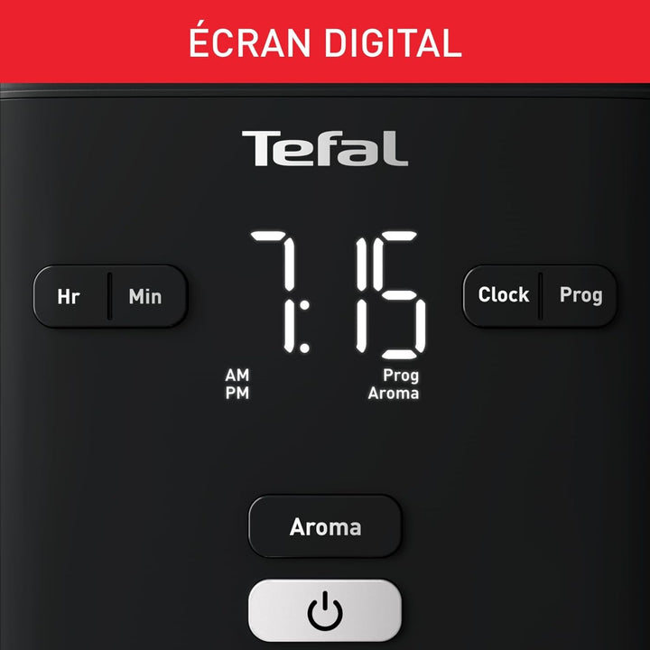 TEFAL SMART'N LIGHT Cafetieră electrică neagră, 1,25 L, programabilă, 24 ore, funcție aromă după 30 minute, fără picurare, CM600810