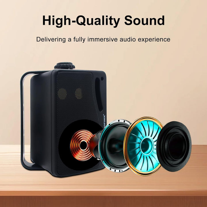 STUDIOFINIX Outdoor-Bluetooth-Lautsprecher -3,5 Zoll Paar 3-Wege 200W, Wandhalterung Wasserdicht Marine-Lautsprecher, Heavy Duty Grill, Geeignet Für Haus, Boot, Terrasse（Schwarz）
