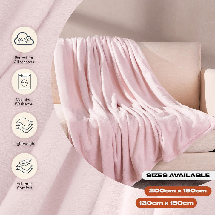 Brentfords Flanell-Fleece-Decke, Extraweich, GroÃŸ, Flauschig, Warm, Tagesdecke FÃ¼r Schlafzimmer, Einzelbett, Sofa, Couch, Blush Pink â€“ 120 X 150 Cm
