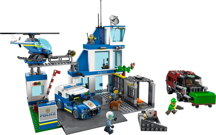 Stație de poliție LEGO 60316 City cu mașină de poliție, mașină Mill și elicopter, clădire construibilă cu 3 figuri, jucărie de poliție pentru băieți și fete de la 6 ani, cadou pentru copii