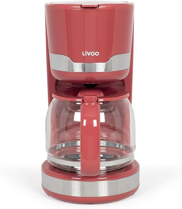 Cafetieră electrică Livoo DOD201 - capacitate 14 cești, 1000 W, filtru reutilizabil, funcție de menținere la cald, sistem anti-picurare, culoare roșu chilli