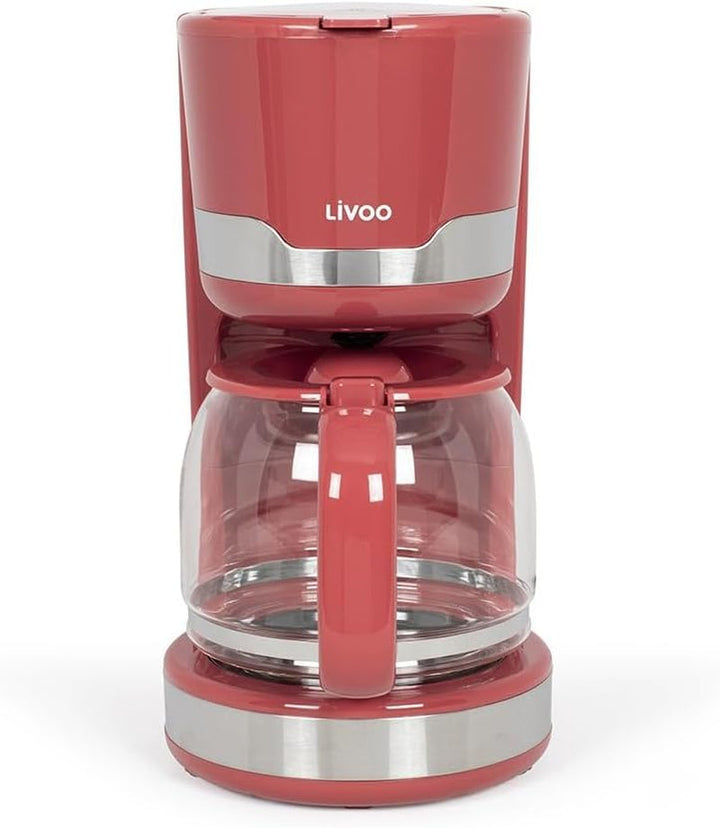 Cafetieră electrică Livoo DOD201 - capacitate 14 cești, 1000 W, filtru reutilizabil, funcție de menținere la cald, sistem anti-picurare, culoare roșu chilli