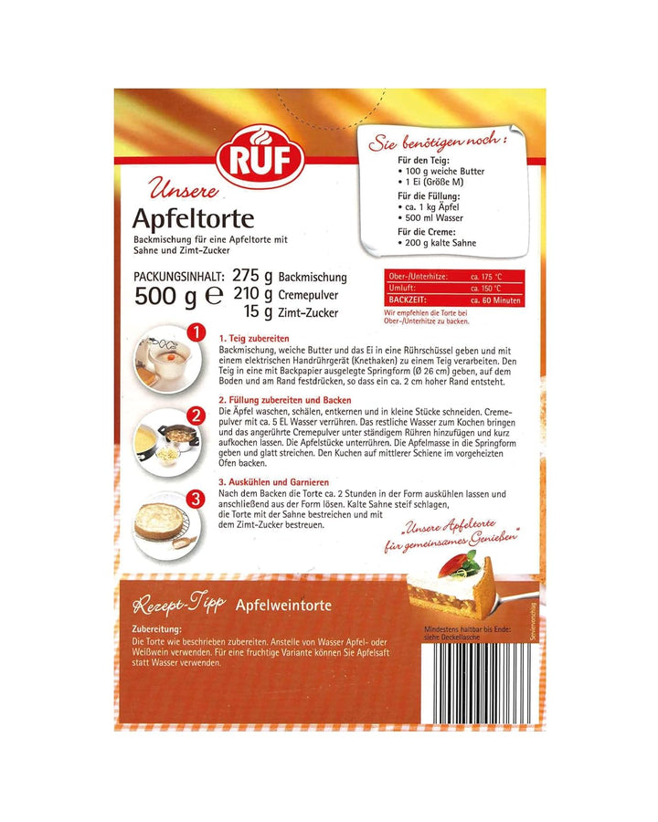 RUF Apfeltorte, Backmischung Für Eine Apfel-Torte Mit Sahne-Creme Und Zimt-Zucker, Apfel-Zimt-Torte, Vegan