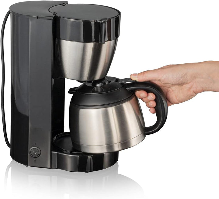 Cloer 5009 Cafetieră cu filtru cu funcție de menținere la cald, pentru până la 8 cești, 800 W, cu ulcior de vid din oțel inoxidabil, ulcior cu filtru 1X4, negru