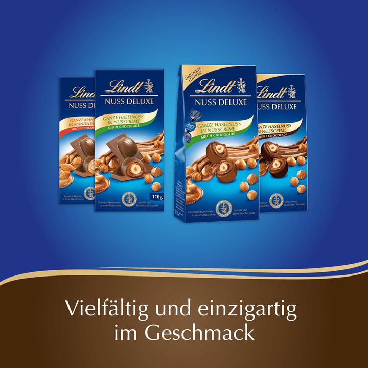 Lindt Schokolade NUSS DELUXE Kugeln Dunkle Haselnuss | 98G Beutel | Geröstete Haselnüsse in Feiner Nusscrème Umhüllt Von Dunkler, Feinschmelzender Schokolade | Pralinengeschenk | Schokoladengeschenk