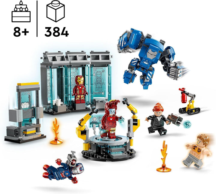 LEGO Marvel Laboratorul lui Iron Man: Sala armurii - jucărie de supererou cu o figură Mech, 5 minifigurine, inclusiv Aldrich Killian - cadou Avengers pentru băieți și fete cu vârsta de 8+ 76315