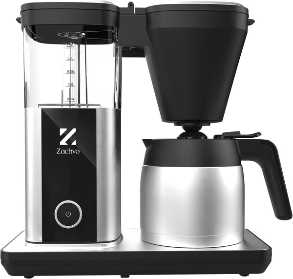 Cafetieră cu filtru Cu termos de 1,25L, preparare rapidă 4,5 min., control al temperaturii 92°C Pid, oprire picurare 30S, filtru reutilizabil, curățare automată, fără Bpa, design din oțel inoxidabil