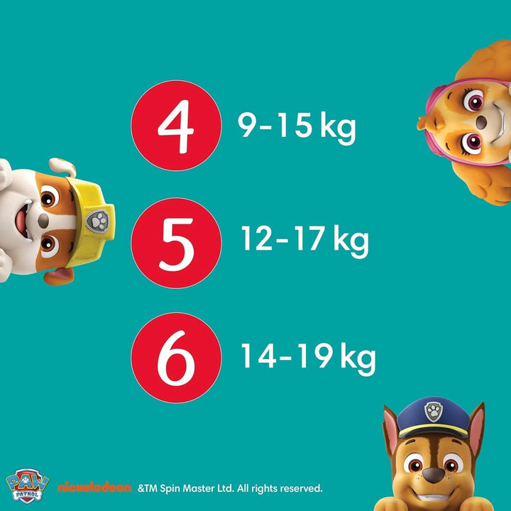 Pampers scutece Paw Patrol Pantaloni mărimea 5 (12-17Kg) Baby-Dry, Junior cu buzunar Stop and Protect, CUTIE LUNARĂ, 160 scutece