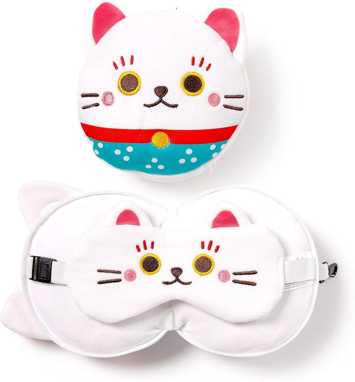 Pernă de călătorie cu mască Relaxeazzz - Maneki Neko pisica norocos farmec