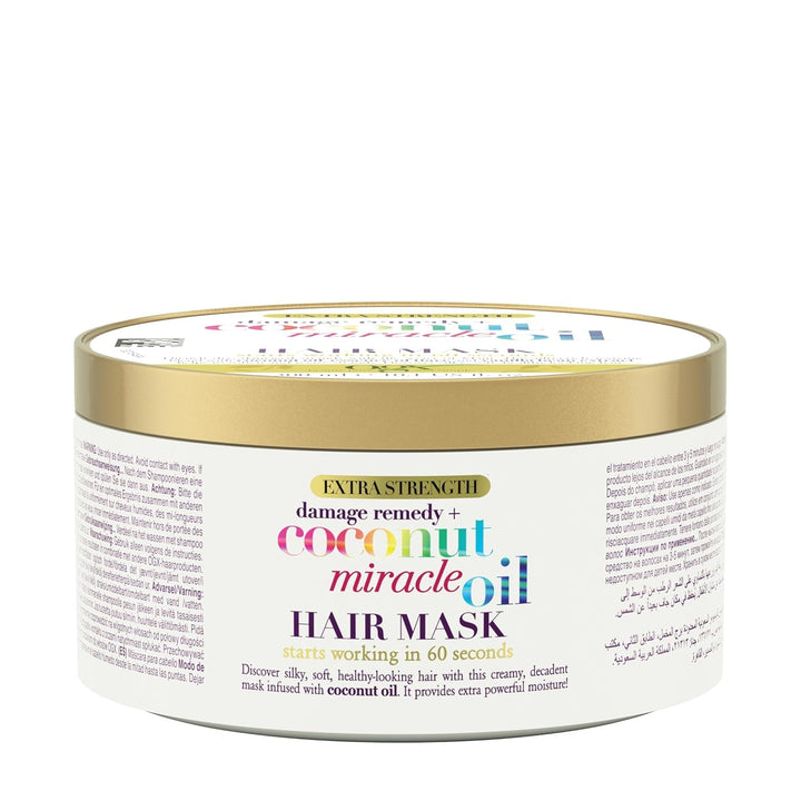 OGX Coconut Miracle Oil Hair Mask, mască de păr hidratantă pentru păr uscat, tratament hrănitor pentru păr cu ulei de nucă de cocos și extract de vanilie, îngrijire anti-frizz pentru îngrijirea optimă a buclelor (300 g) Masca de par Naty Shop Mască de păr