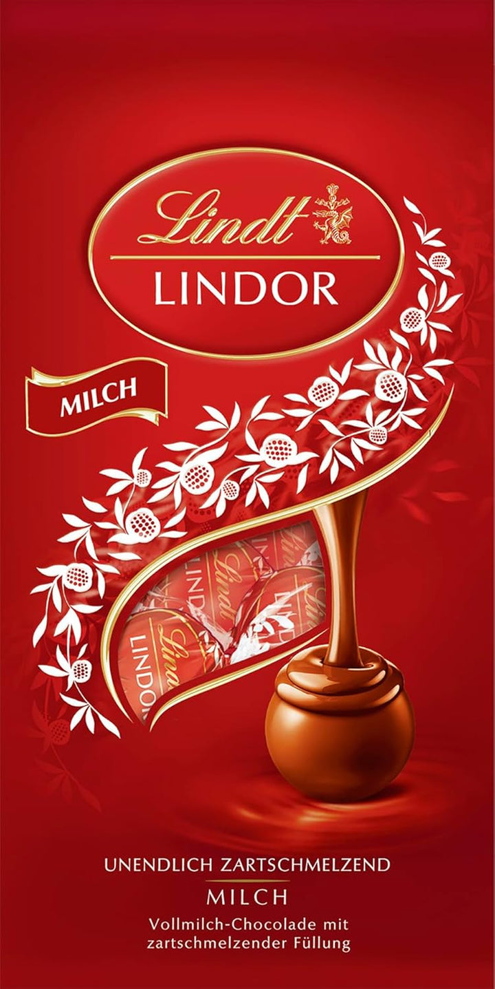 Lindt Schokolade LINDOR Kugeln Milch | 137 G Im Beutel | Ca. 10 Kugeln Vollmilchschokolade Mit Zartschmelzender Füllung | Pralinen-Geschenk | Schokoladen-Geschenk