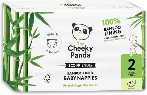 The Cheeky Panda - Baby Windeln Aus Bambus - Größe 2 (3-8Kg) - 44 Windeln - Bis Zu 12 Stunden Auslaufschutz - Nachhaltige Babywindeln Mit Super Saugfähigem Kern - Für Empfindliche Babyhaut