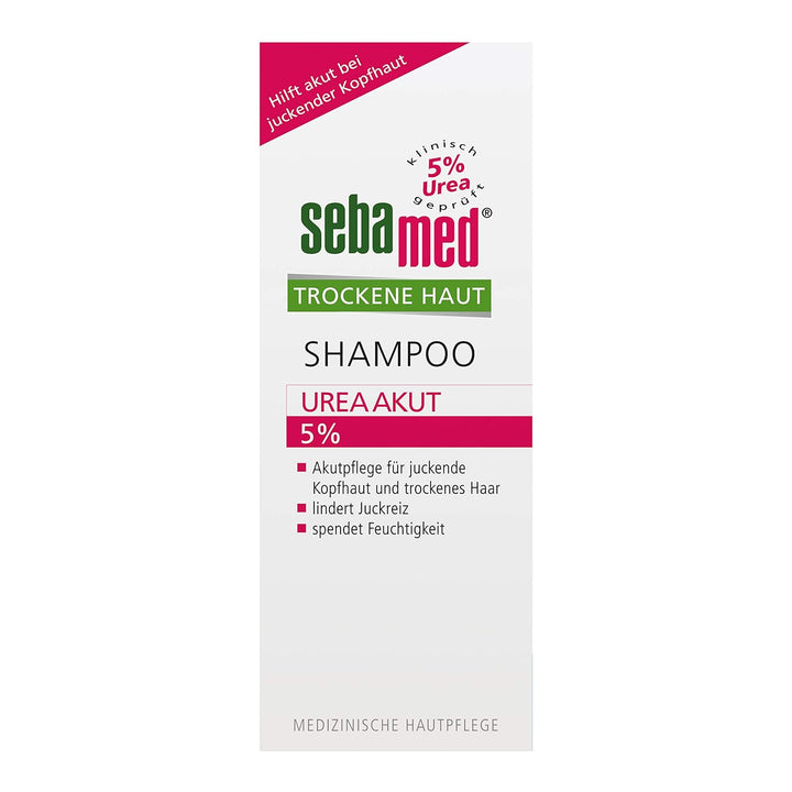 SEBAMED Shampoo Urea Akut 5%, Lindert Spürbar Juckreiz Bei Trockener Kopfhaut Und Hilft, Die Natürliche Feuchtigkeitsbalance Von Haut Und Haar Wieder Herzustellen, 200 Ml