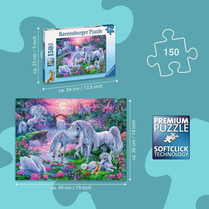 Ravensburger puzzle pentru copii - 10021 Einhörörner Im Abendrot - Puzzle fantezie pentru copii de peste 7 ani, cu 150 de piese în format XXL