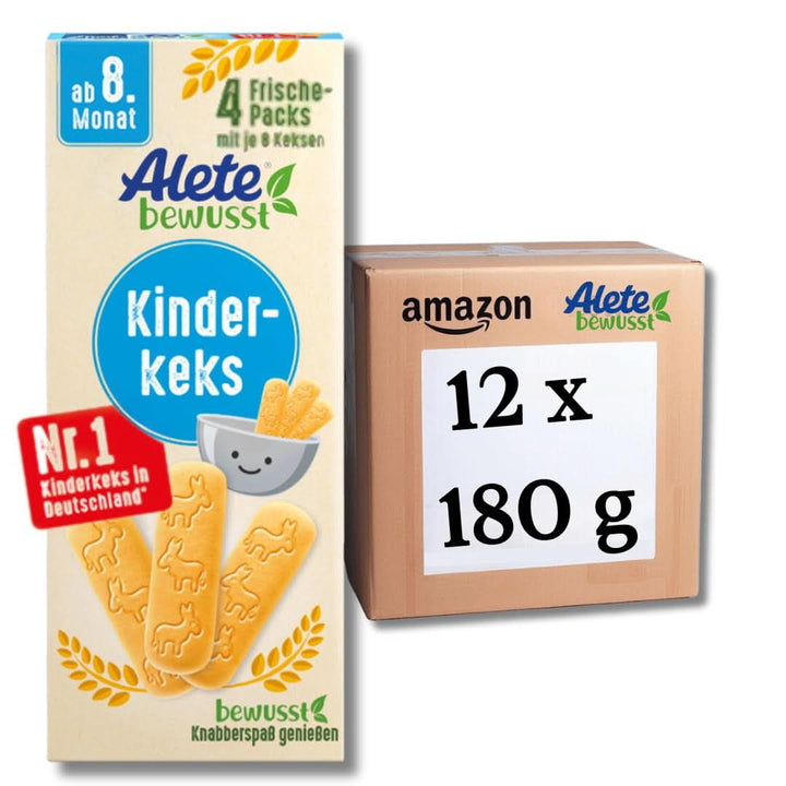 Alete Bewusst Kinderkeks, Ab Dem 8. Monat, Butterkeks Aus Weizen Für Kinder, Handlich Verpackte Kekse Als Kleiner Snack, Perfekt Für Unterwegs & Zwischendurch, 1 X 180 G