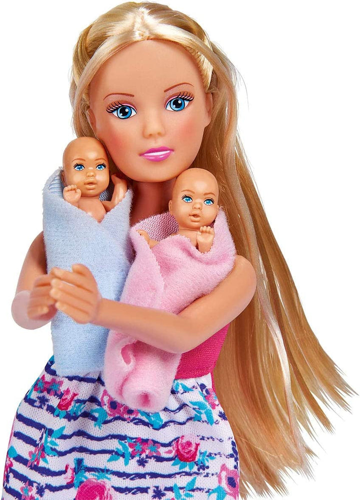 Simba 105733333 - Steffi Love Welcome Twins, Păpușă însărcinată, Cu gemeni, Cu masă de schimbat și cadă, Accesoriu, Păpușă de îmbrăcat, 29Cm, Pentru copii de la 3 ani în sus