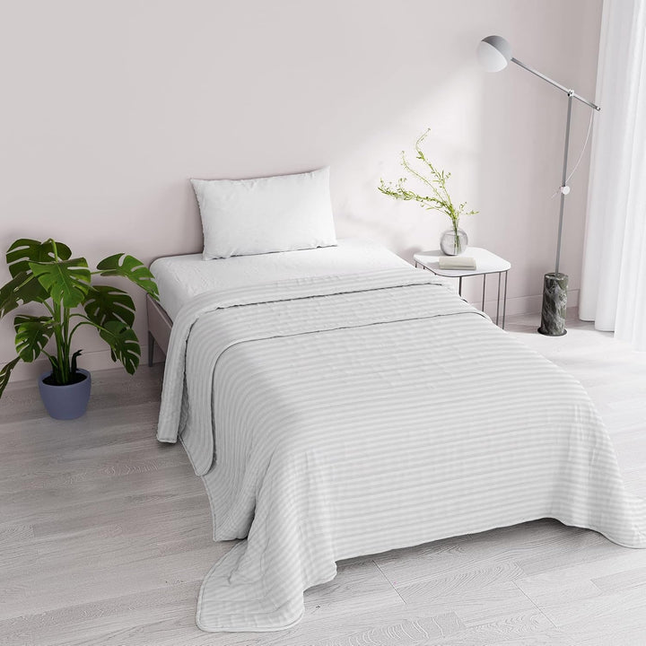 Cuvertură de vară Satin Stripes, poliester, crem, 260X250 Cm