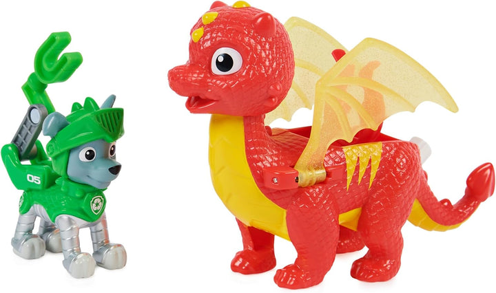 PAW PATROL, Rescue Knights Rocky și Dragon Flame set de figurine de acțiune, jucărie potrivită pentru copii cu vârsta de peste 3 ani