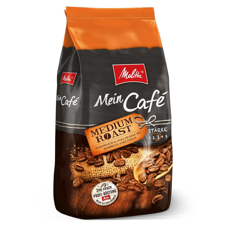 Melitta Mein Café Medium Roast, Ganze Kaffee-Bohnen, Ungemahlen, Kaffeebohnen Für Kaffee-Vollautomat, Mittlere Röstung, Stärke 3