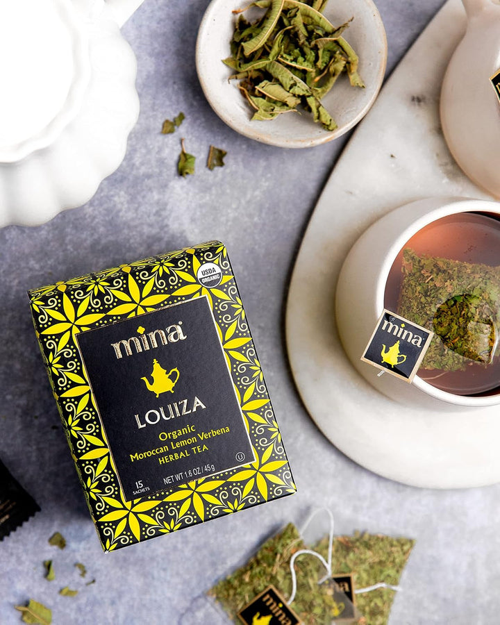 Louiza, Organic Moroccan Lemon Verbena Tea, Organic Herbal Tea Bags, 15 Biodegradable Sachets, Refreshing Lemon Tea Bags, Caffeine Free, Moroccan Lemon Verbena Tea Bags Tea USA Naty Shop