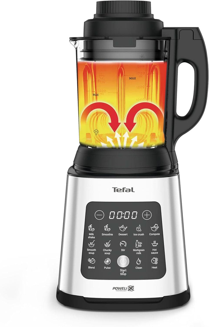 Tefal Perfectmix Cook Hochgeschwindigkeits-Standmixer, Mit Kochfunktion, 10 Auto-Programme, Heiße Und Kalte Rezepte, Abnehmbare Klingen, Inkl. Dampfkorb, Silber/Schwarz, BL83SD30