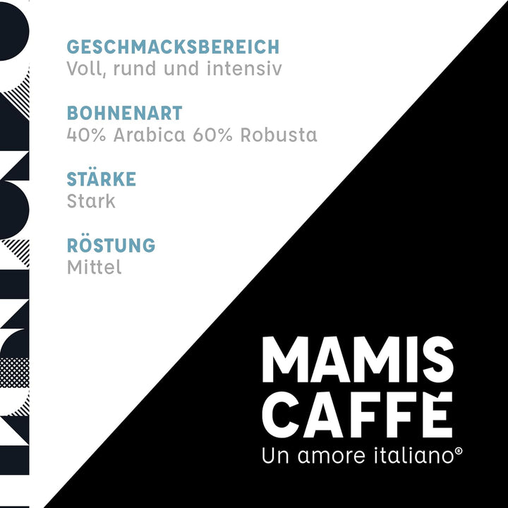 Mamis Caffè Amabile (1 Kg) - Ganze Espressobohnen - Mittel Gerösteter Kaffee Mit Süßen Untertönen - Italienischer Espresso Mit Dicker Crema - Perfekt Als Espresso, Cappuccino Oder Latte Macchiato