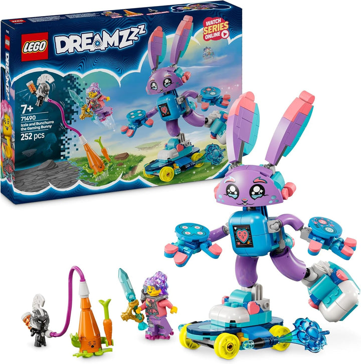 LEGO Dreamzzz Izzie and Bunchurro The Gaming Bunny, jucărie pentru copii 7+, set de joacă 2 în 1 cu Hero Minifigure și Cyberling pentru o experiență de joacă imaginativă 71490