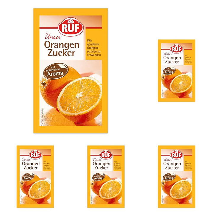 RUF Orangen-Zucker, Aromatisierter Zucker Mit Natürlichem Orangen-Aroma, Wie Geriebene Orangenschalen Zu Verwenden, Glutenfrei, Vegan, 3 X 10G