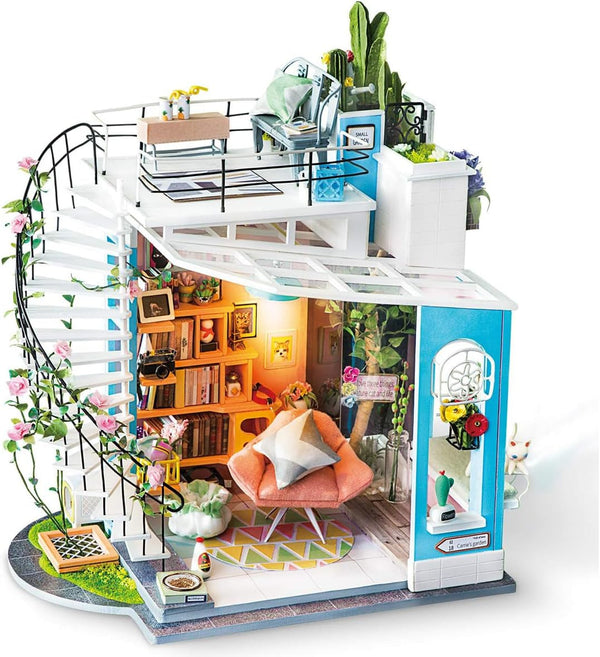Robotime DG12 Rolife Dora'S Loft Casă de păpuși în miniatură din lemn, metal, țesătură și carton, dimensiuni: 23 X 16 X 26 cm, 248 de piese