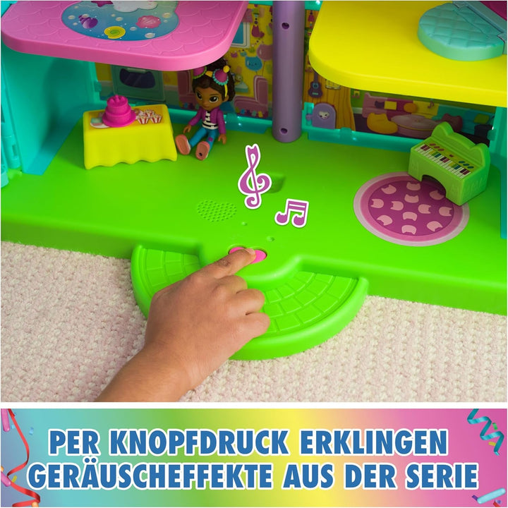 Casa de păpuși Gabby™S, set de 15 piese pentru casa de păpuși Purrfect Party cu aspect curcubeu, de peste 60 cm, cu figura Gabby, mobilier și efecte sonore, de la 3 ani