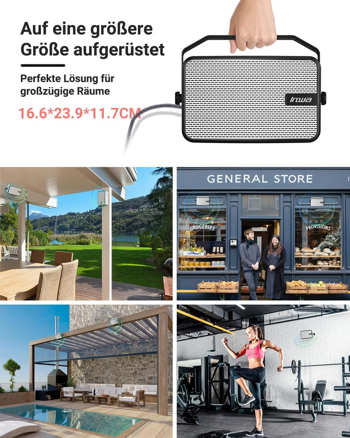Inwa Bluetooth-Außenlautsprecher, Wandmontierbar, Wasserdicht (IPX5), Leistungsstarkes Bass-Soundsystem Für Den Innen- Und Außenbereich, Sync Von Bis Zu 100 Lautsprechern (2PCS, MZ621)