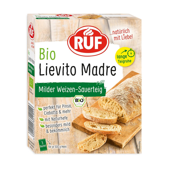 RUF Lievito Madre Sauerteig, Milder Weizen-Sauerteig, Mutterteig, Kurze Teigruhe Durch Enthaltene Trockenhefe, Lievito Madre Getrocknet Für Brot, Baguette, Focaccia, 3X35G