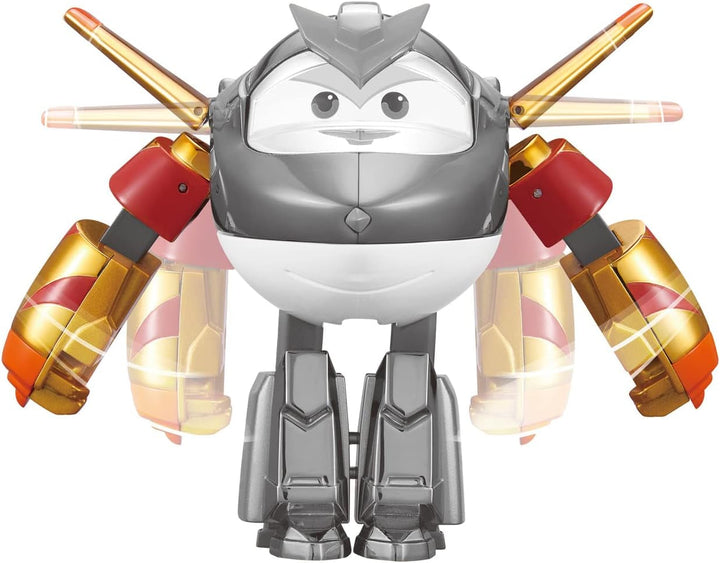 Super Wings EU750231 - Avion transformabil Golden Boy, aprox. 20,5 cm, figurină mare de joacă pentru copii, avion de jucărie transformabil și figurină robot