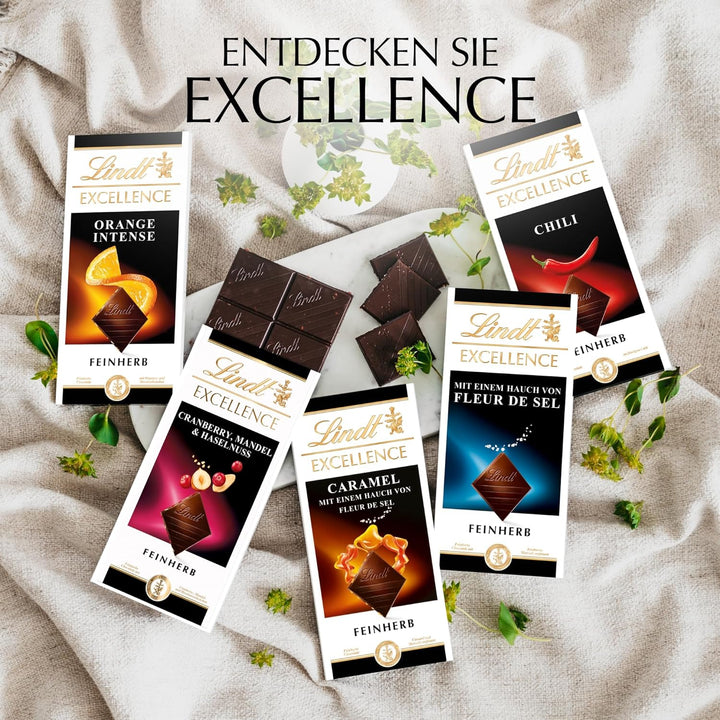 Lindt EXCELLENCE 100 % Kakao & Orange | 50 G Tafel | Extra Dunkle Schokolade Mit 100 % Kakaoanteil & Fruchtigen Orangenstückchen | Vegane Schokoladentafel