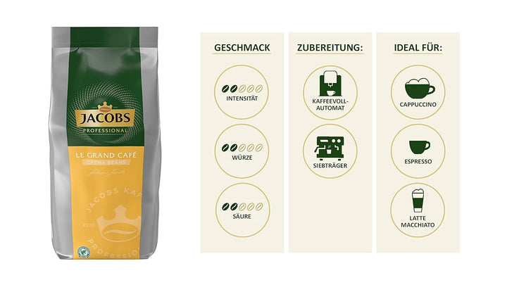 Jacobs Professional Le Grand Café Crema, Ganze Kaffeebohnen 1Kg, Mild, Intensität 2/5